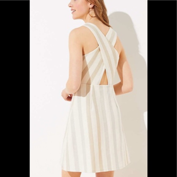 LOFT Dresses & Skirts - LOFT Shimmer Stripe Cross Back Flare Dress